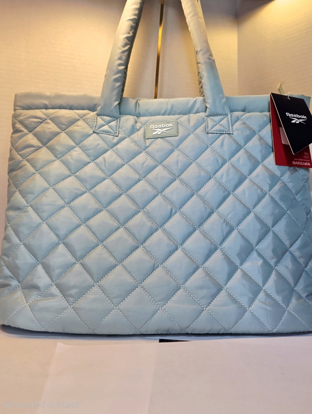 Quilted Pale Aqua Blue Tote Bag By Reebok  NWT